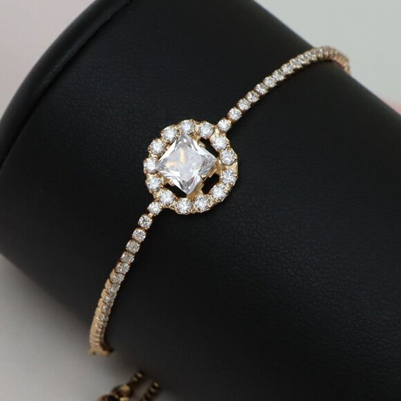 Chic Rose Gold Plated Adjustable A-Bracelet with Sparkling Design, XPAB0608 - Picture 1 of 11